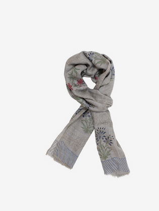 Cashmere Hand Block Blue and Pink Floral Motifs Scarf
