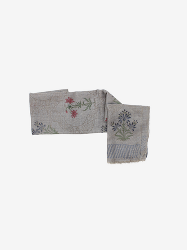 Cashmere Hand Block Blue and Pink Floral Motifs Scarf