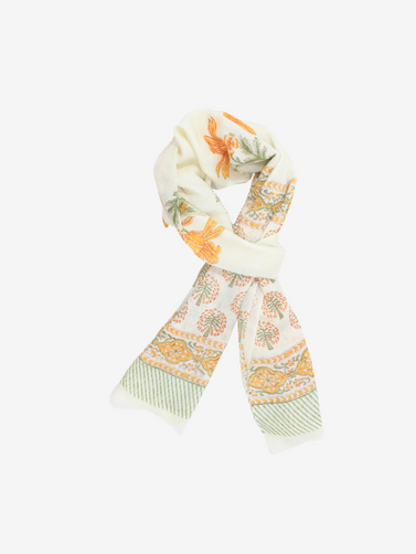 Cashmere Hand Block Yellow Floral Motif Scarf