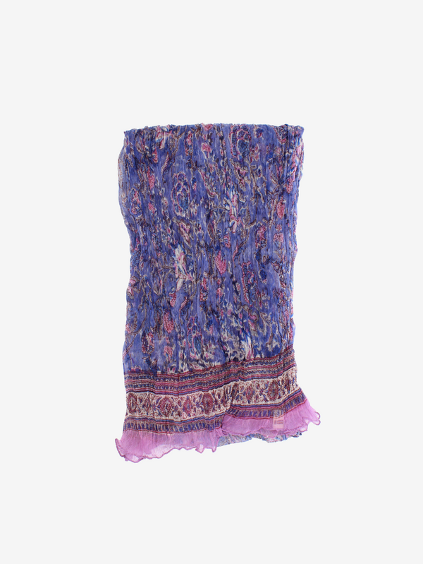 Chiffon Handmade Vibrant Purple and Pink Floral Block Print Scarf