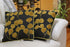 Set of handmade pillow in black base with yellow applique floral pattern