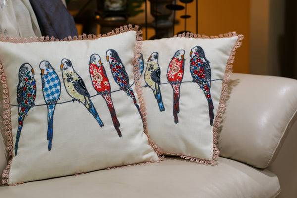 Pillow Cover-Set of two birds with lace border