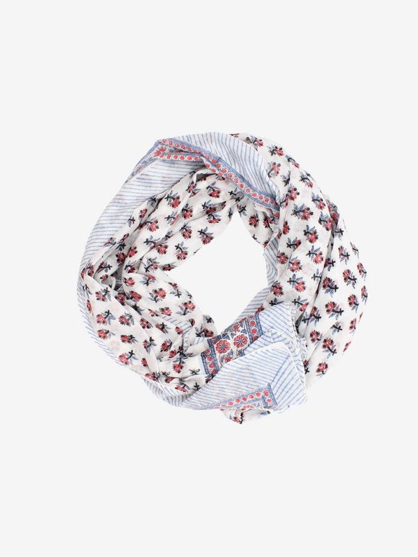 Handmade Block Print Sarong/Scarf Red floral motif on white