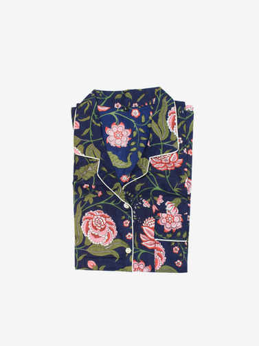 Cotton Pajamas-Navy and Pink Floral  Print