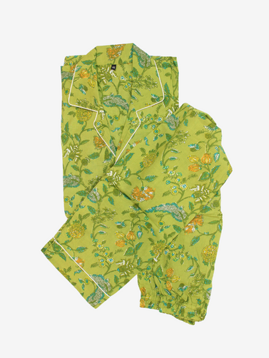 Cotton Pajamas-Green Floral Print