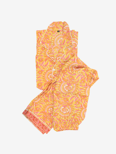 Cotton Pajamas-Orange FloralPrint