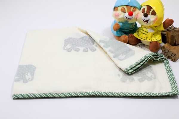 Soft cotton hand-block Elephant print baby blanket with green border