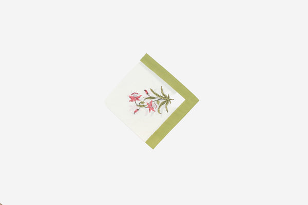 Tea Towel green border floral motif