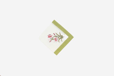 Tea Towel green border floral motif