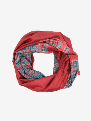 Shibori Silk handmade Red and Teal Jewel tone scarf