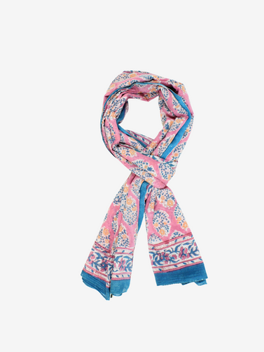 Handmade Block Print Sarong/Scarf Floral Blue & Pink
