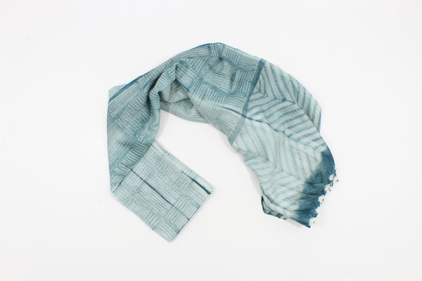 Sea blue Silk  Shibori handmade scarf